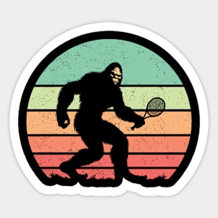 Bigfoot Sasquatch Playing Tennis Vintage Distressed Sunset Sport Sticker